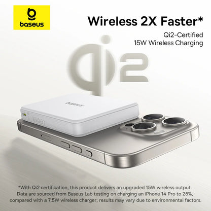 Baseus Qi2 Magnetic Power Bank 10000mah 15W Wireless Charging 22.5W Wired Charge Qi2-Certified for iPhone 16 15 14 13 12 Pro Max - ZOOMNSTORE