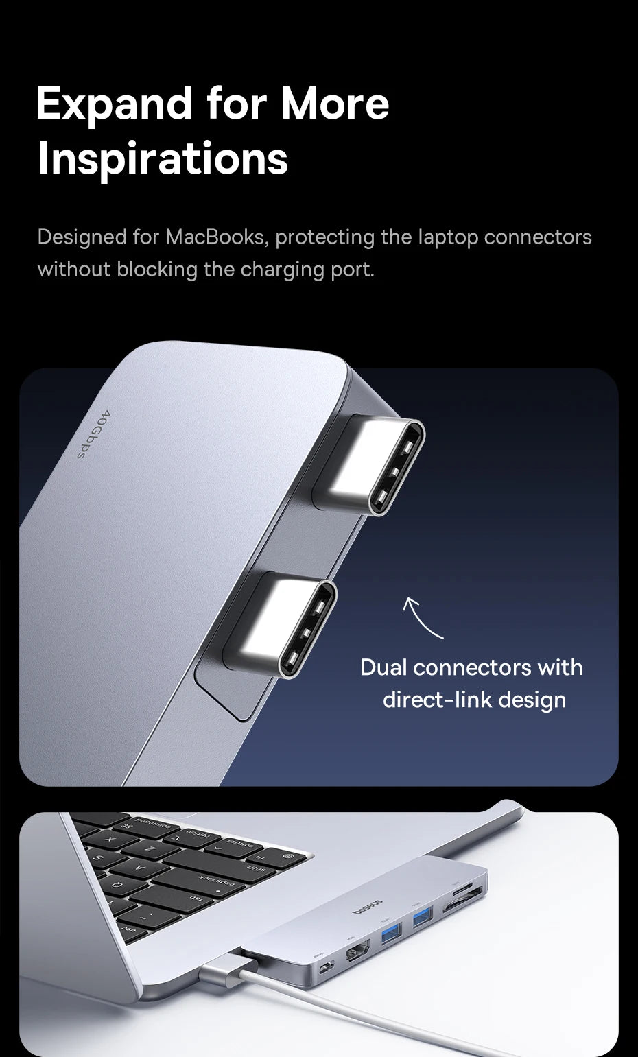Baseus USB-C Hub – Dual USB-C Ports, Thunderbolt 3 Hub with 4K HDMI Adapter - ZOOMNSTORE
