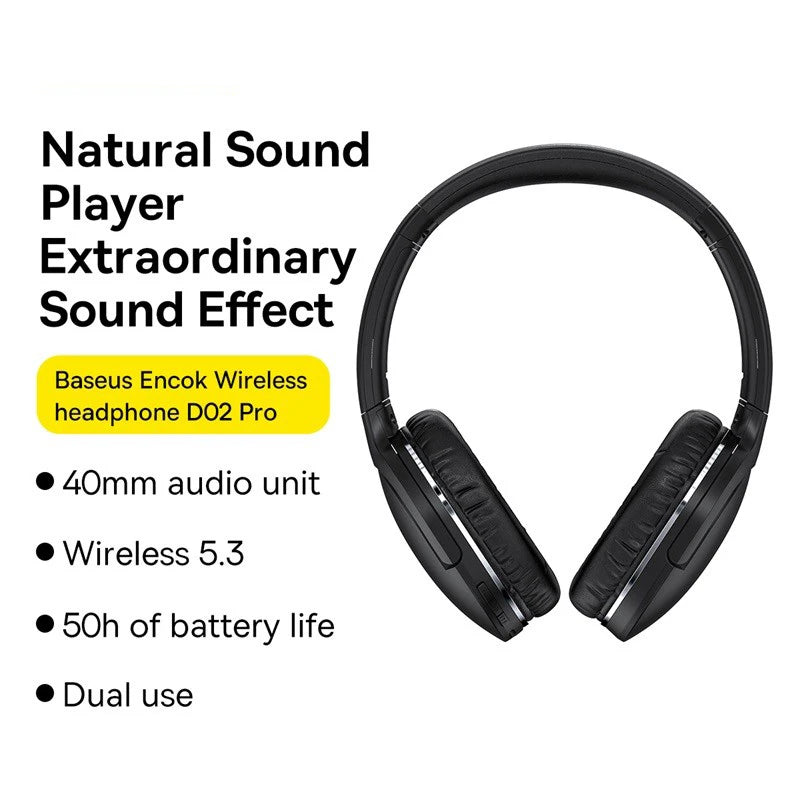 Baseus D02 Pro Wireless Bluetooth Headphones - Foldable Over-Ear Gaming Earbuds - ZOOMNSTORE