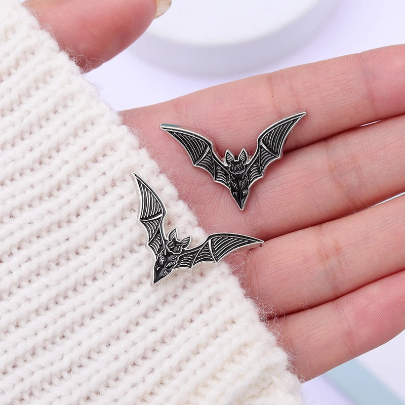 2pcs Bat Enamel Pins Gothic Punk Witch Halloween Brooch Collar Badge Black Spooky Jewelry Gift for Friends - ZOOMNSTORE