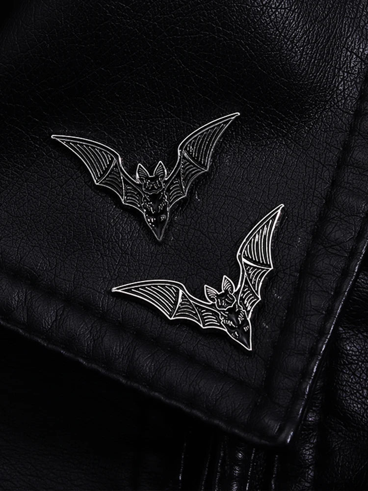 2pcs Bat Enamel Pins Gothic Punk Witch Halloween Brooch Collar Badge Black Spooky Jewelry Gift for Friends - ZOOMNSTORE