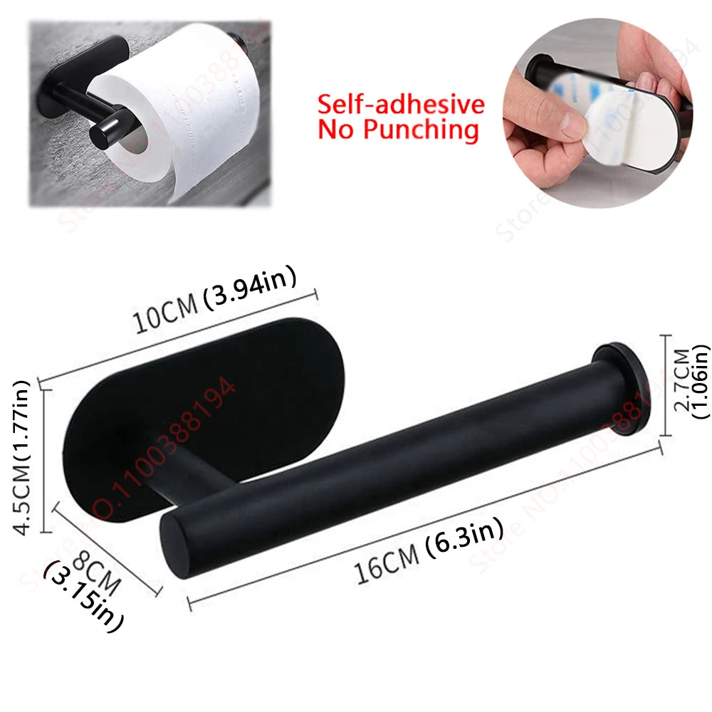 Adhesive Bathroom Hardware Accessories Towel Rack Toilet Paper Dispenser Holder Wall Coat Hooks Towel Rail Ring Roll Hanger Set - ZOOMNSTORE