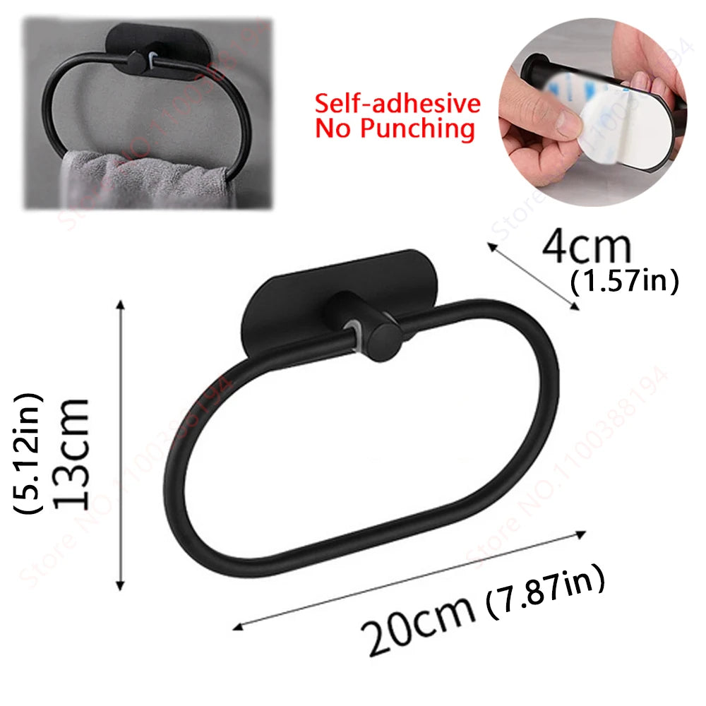 Adhesive Bathroom Hardware Accessories Towel Rack Toilet Paper Dispenser Holder Wall Coat Hooks Towel Rail Ring Roll Hanger Set - ZOOMNSTORE