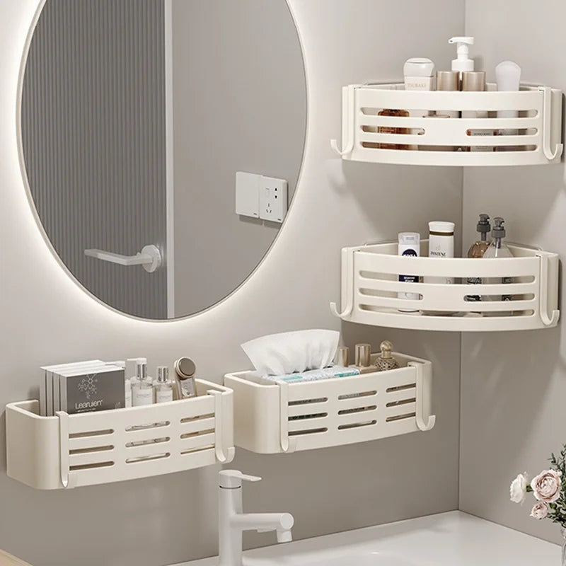 Aluminium Corner Bathroom Shelf - Self-Adhesive Towel Holder No Drill Wall-Mounted Organizer - ZOOMNSTORE