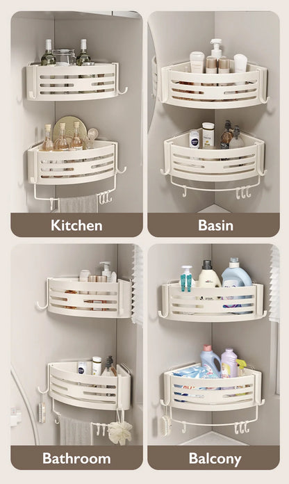 Aluminium Corner Bathroom Shelf - Self-Adhesive Towel Holder No Drill Wall-Mounted Organizer - ZOOMNSTORE