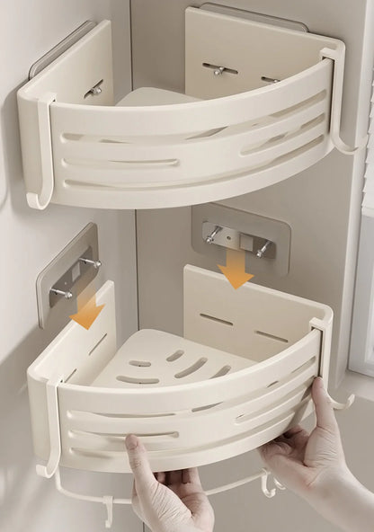 Aluminium Corner Bathroom Shelf - Self-Adhesive Towel Holder No Drill Wall-Mounted Organizer - ZOOMNSTORE