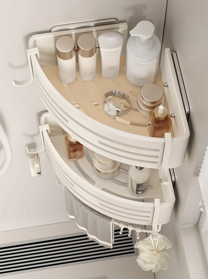 Aluminium Corner Bathroom Shelf - Self-Adhesive Towel Holder No Drill Wall-Mounted Organizer - ZOOMNSTORE