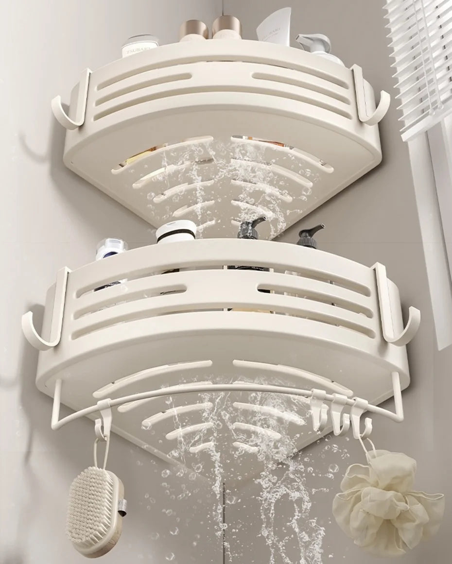 Aluminium Corner Bathroom Shelf - Self-Adhesive Towel Holder No Drill Wall-Mounted Organizer - ZOOMNSTORE