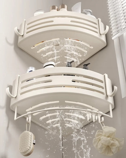 Aluminium Corner Bathroom Shelf - Self-Adhesive Towel Holder No Drill Wall-Mounted Organizer - ZOOMNSTORE