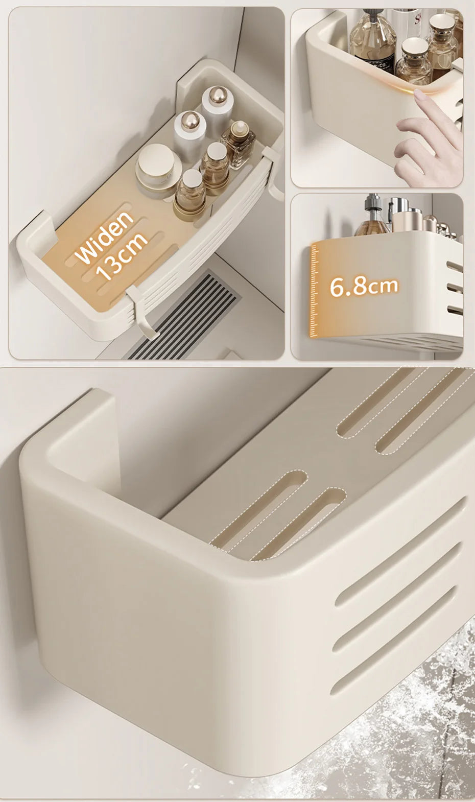 Aluminium Corner Bathroom Shelf - Self-Adhesive Towel Holder No Drill Wall-Mounted Organizer - ZOOMNSTORE