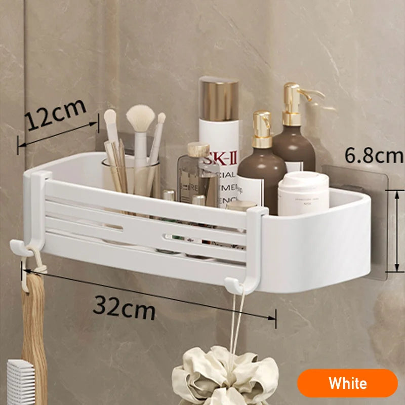 Aluminium Corner Bathroom Shelf - Self-Adhesive Towel Holder No Drill Wall-Mounted Organizer - ZOOMNSTORE