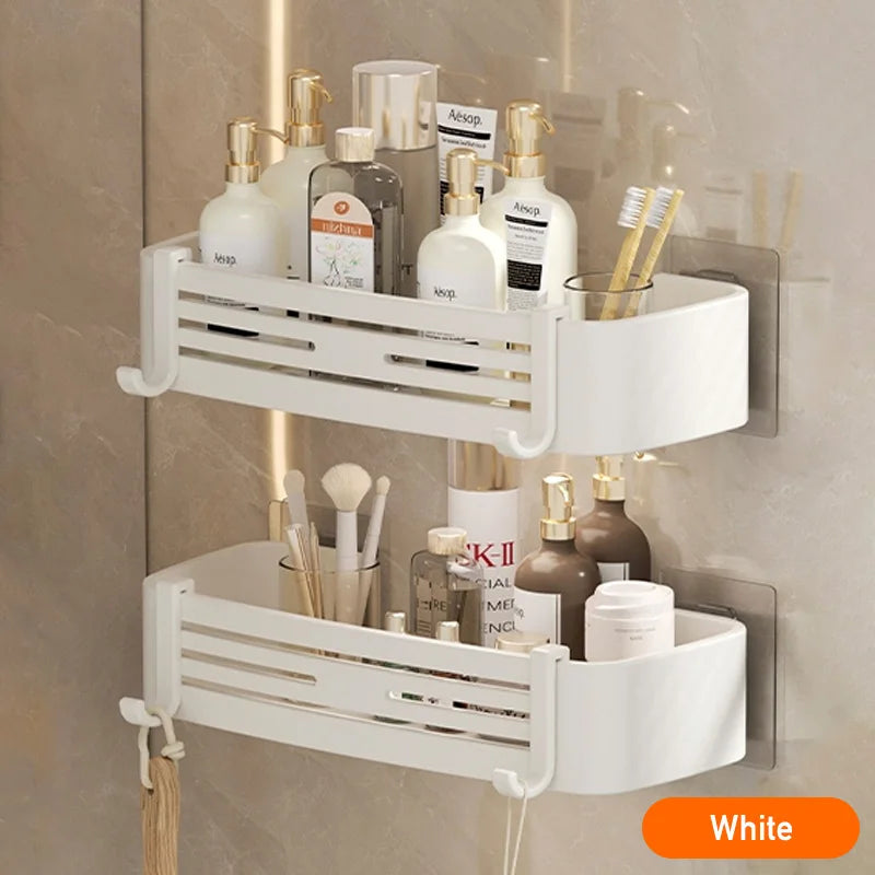 Aluminium Corner Bathroom Shelf - Self-Adhesive Towel Holder No Drill Wall-Mounted Organizer - ZOOMNSTORE
