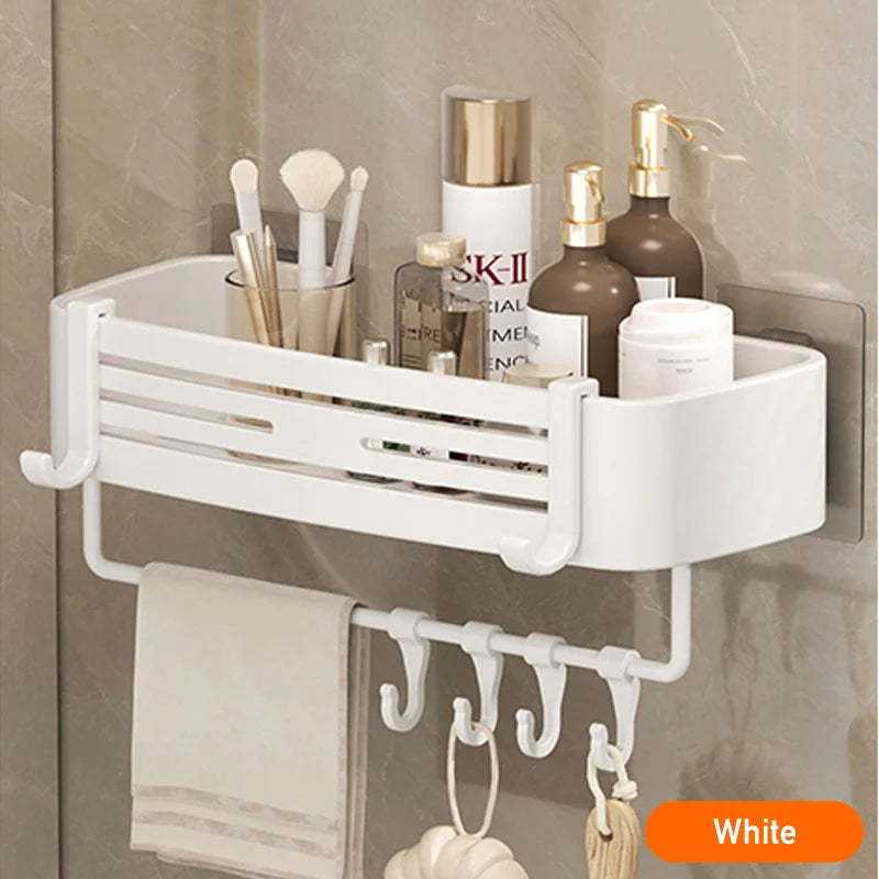 Aluminium Corner Bathroom Shelf - Self-Adhesive Towel Holder No Drill Wall-Mounted Organizer - ZOOMNSTORE