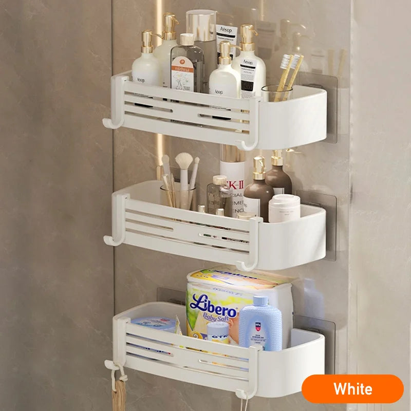 Aluminium Corner Bathroom Shelf - Self-Adhesive Towel Holder No Drill Wall-Mounted Organizer - ZOOMNSTORE