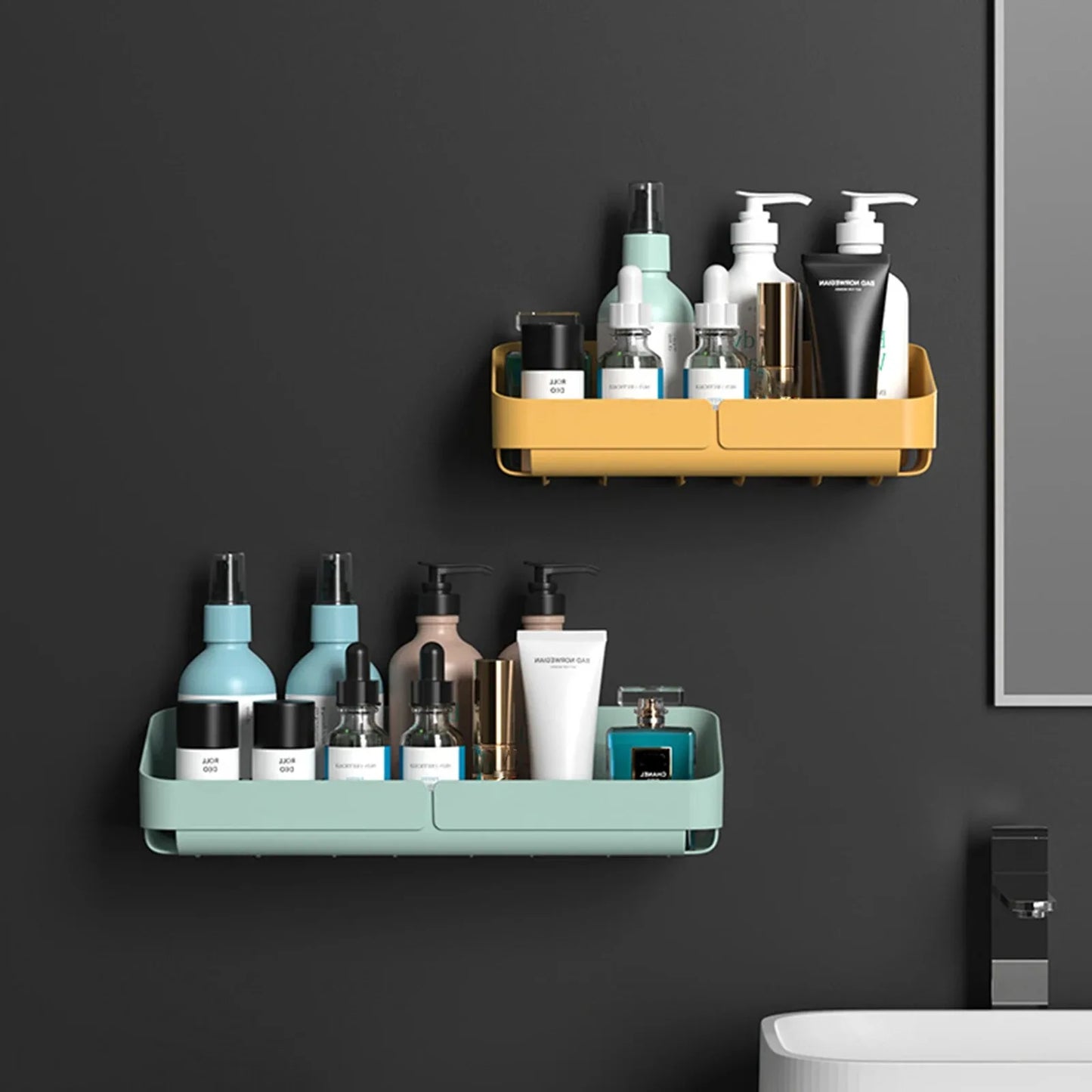 Bathroom Kitchen Wall Shelf - No-Drill Makeup  Shampoo Organizer - ZOOMNSTORE