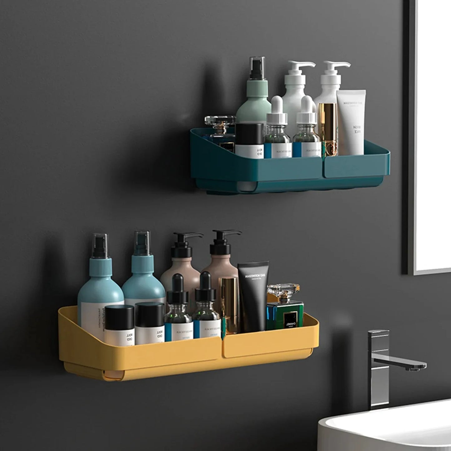 Bathroom Kitchen Wall Shelf - No-Drill Makeup  Shampoo Organizer - ZOOMNSTORE