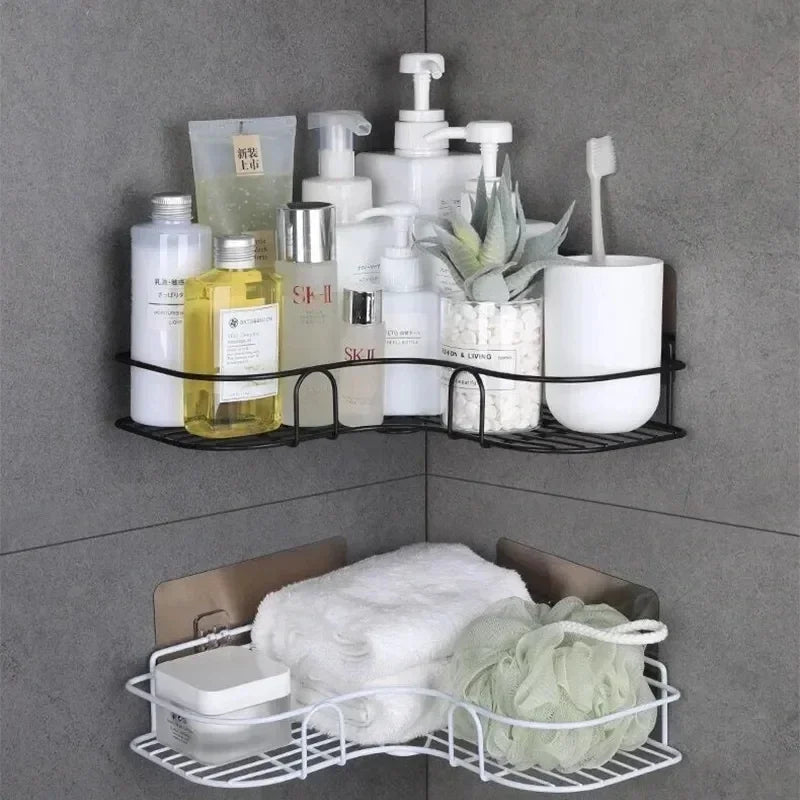 Wall Mounted Corner Bathroom Shelf - Iron Shower Drain Basket  Cosmetic Rack Organizer - ZOOMNSTORE