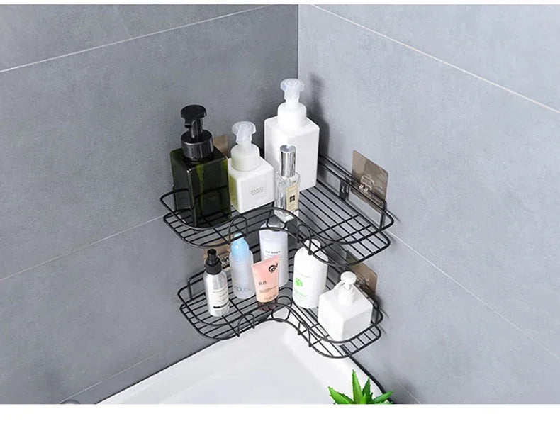 Wall Mounted Corner Bathroom Shelf - Iron Shower Drain Basket  Cosmetic Rack Organizer - ZOOMNSTORE