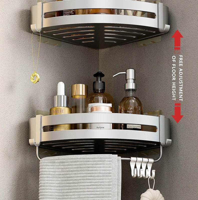 Aluminum Corner Shower Rack - Wall Mounted Bathroom Storage Organizer - ZOOMNSTORE