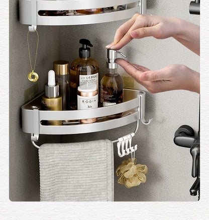 Aluminum Corner Shower Rack - Wall Mounted Bathroom Storage Organizer - ZOOMNSTORE