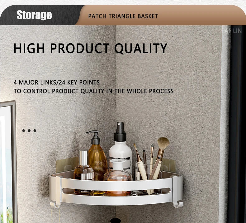 Aluminum Corner Shower Rack - Wall Mounted Bathroom Storage Organizer - ZOOMNSTORE