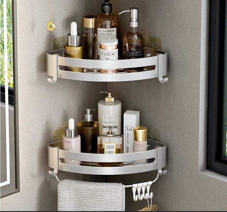 Aluminum Corner Shower Rack - Wall Mounted Bathroom Storage Organizer - ZOOMNSTORE