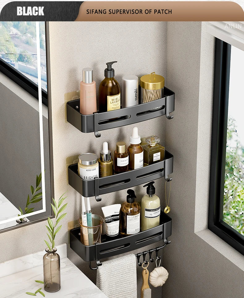 Aluminum Corner Shower Rack - Wall Mounted Bathroom Storage Organizer - ZOOMNSTORE