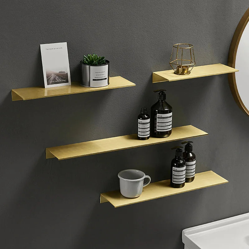 Modern Brushed Gold Bathroom Shelf - 30-50cm Wall Storage Rack - ZOOMNSTORE