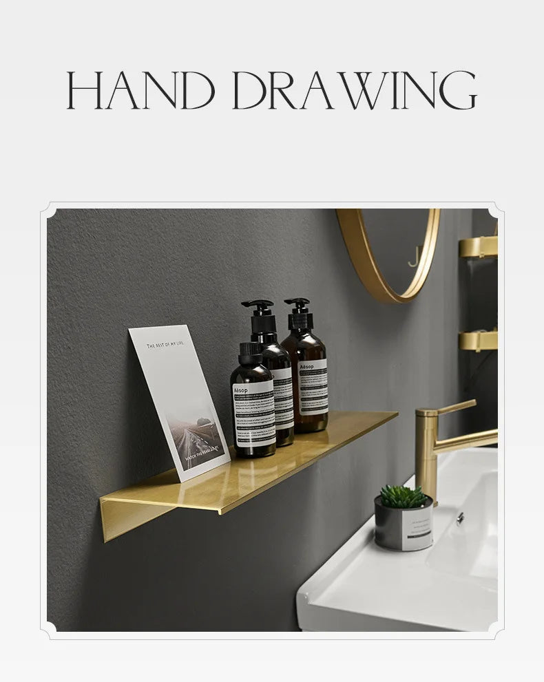 Modern Brushed Gold Bathroom Shelf - 30-50cm Wall Storage Rack - ZOOMNSTORE