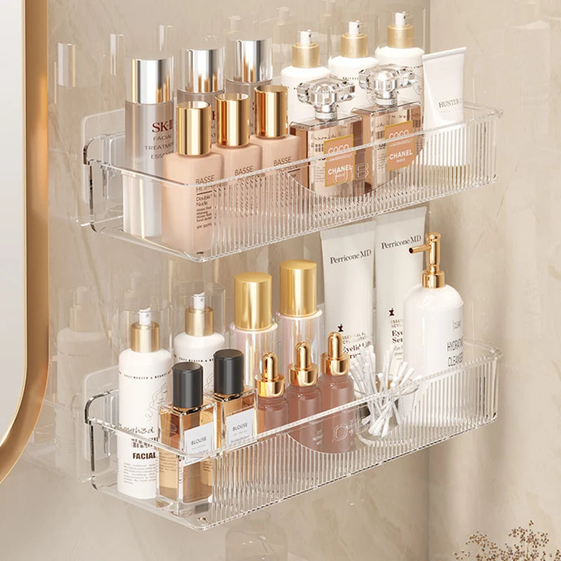 Bathroom Storage Rack - Wall Mounted Cosmetic & Skincare Organizer Shelf, No Drilling, Strong Load Bearing - ZOOMNSTORE