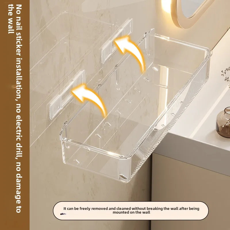 Bathroom Storage Rack - Wall Mounted Cosmetic & Skincare Organizer Shelf, No Drilling, Strong Load Bearing - ZOOMNSTORE