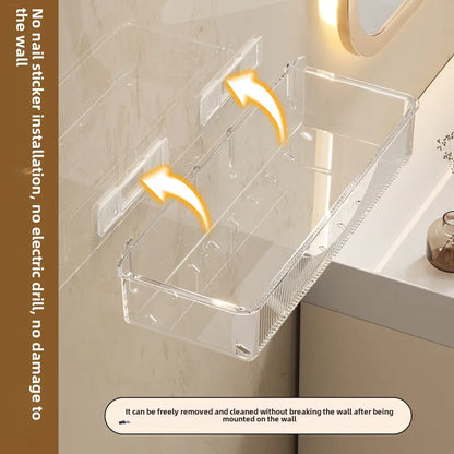 Bathroom Storage Rack - Wall Mounted Cosmetic & Skincare Organizer Shelf, No Drilling, Strong Load Bearing - ZOOMNSTORE