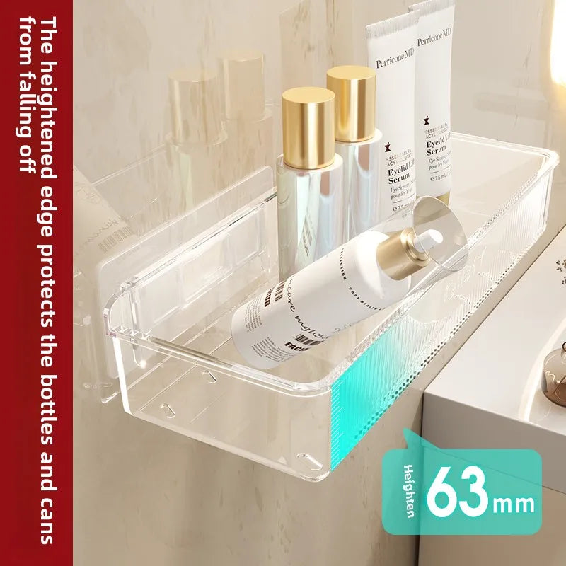 Bathroom Storage Rack - Wall Mounted Cosmetic & Skincare Organizer Shelf, No Drilling, Strong Load Bearing - ZOOMNSTORE