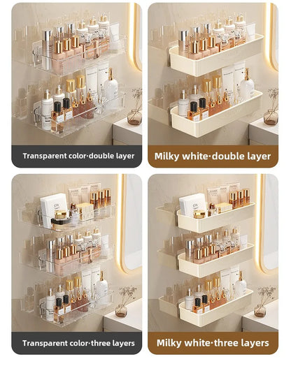 Bathroom Storage Rack - Wall Mounted Cosmetic & Skincare Organizer Shelf, No Drilling, Strong Load Bearing - ZOOMNSTORE