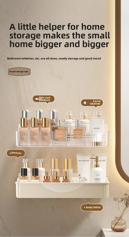 Bathroom Storage Rack - Wall Mounted Cosmetic & Skincare Organizer Shelf, No Drilling, Strong Load Bearing - ZOOMNSTORE