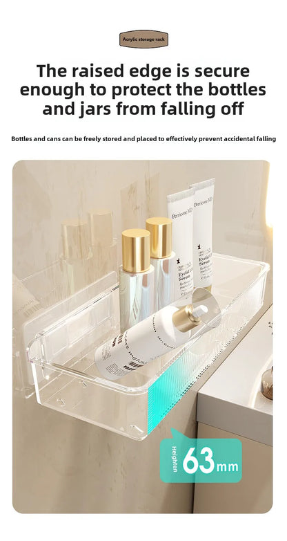 Bathroom Storage Rack - Wall Mounted Cosmetic & Skincare Organizer Shelf, No Drilling, Strong Load Bearing - ZOOMNSTORE