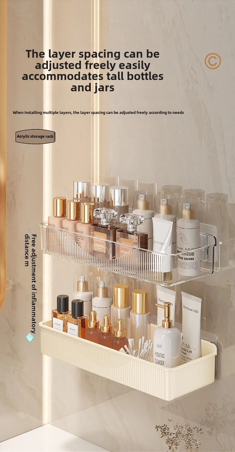 Bathroom Storage Rack - Wall Mounted Cosmetic & Skincare Organizer Shelf, No Drilling, Strong Load Bearing - ZOOMNSTORE