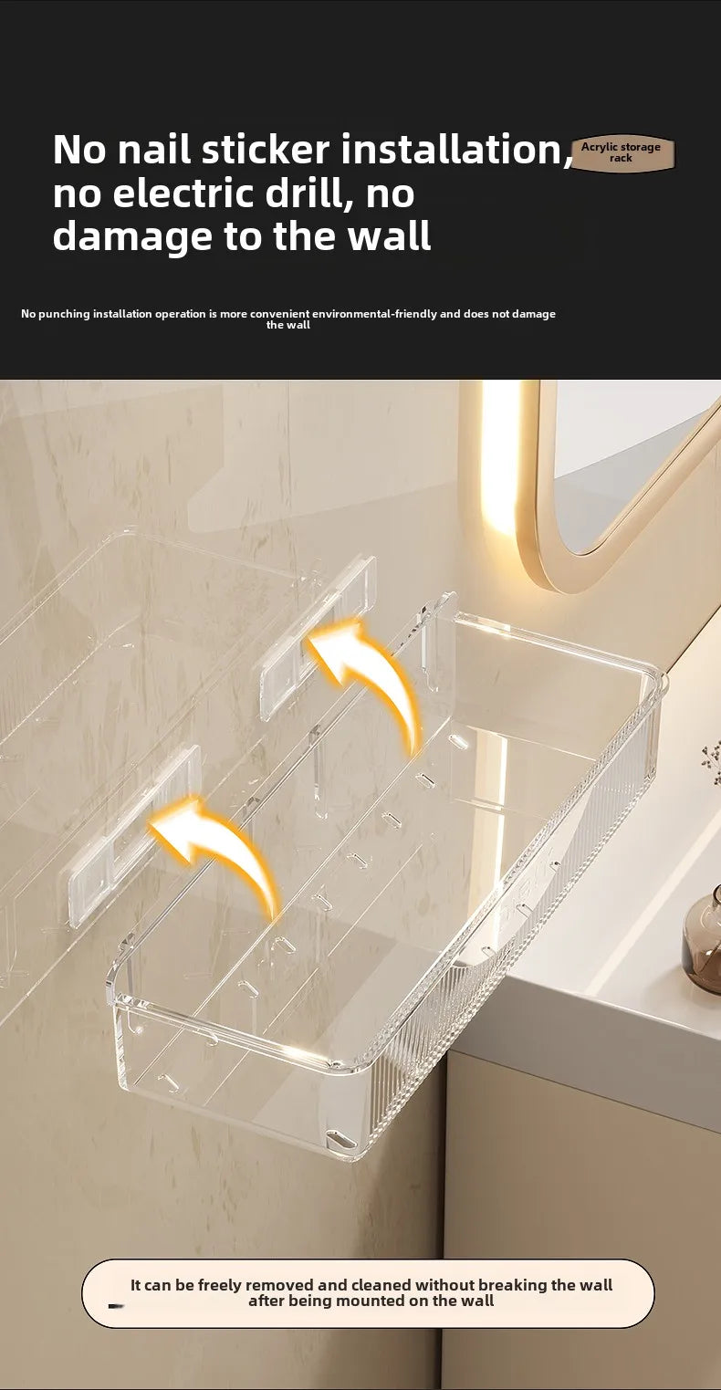 Bathroom Storage Rack - Wall Mounted Cosmetic & Skincare Organizer Shelf, No Drilling, Strong Load Bearing - ZOOMNSTORE