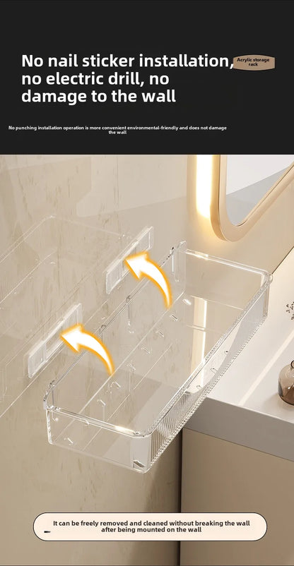 Bathroom Storage Rack - Wall Mounted Cosmetic & Skincare Organizer Shelf, No Drilling, Strong Load Bearing - ZOOMNSTORE