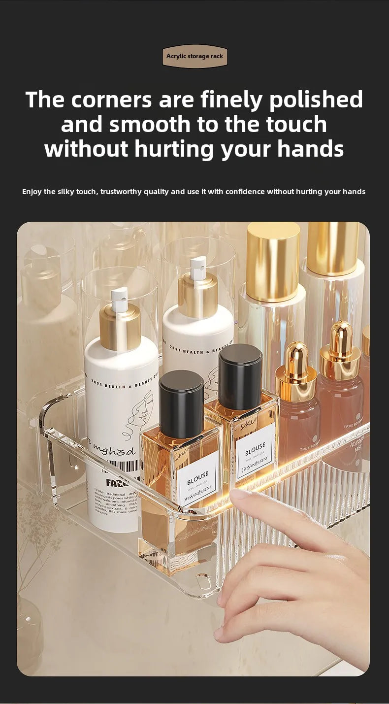 Bathroom Storage Rack - Wall Mounted Cosmetic & Skincare Organizer Shelf, No Drilling, Strong Load Bearing - ZOOMNSTORE