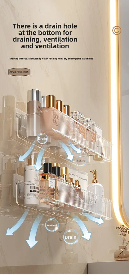 Bathroom Storage Rack - Wall Mounted Cosmetic & Skincare Organizer Shelf, No Drilling, Strong Load Bearing - ZOOMNSTORE