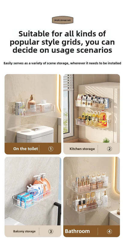 Bathroom Storage Rack - Wall Mounted Cosmetic & Skincare Organizer Shelf, No Drilling, Strong Load Bearing - ZOOMNSTORE