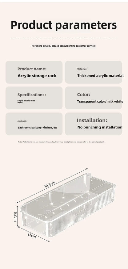 Bathroom Storage Rack - Wall Mounted Cosmetic & Skincare Organizer Shelf, No Drilling, Strong Load Bearing - ZOOMNSTORE