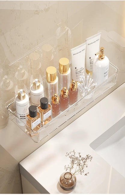 Bathroom Storage Rack - Wall Mounted Cosmetic & Skincare Organizer Shelf, No Drilling, Strong Load Bearing - ZOOMNSTORE