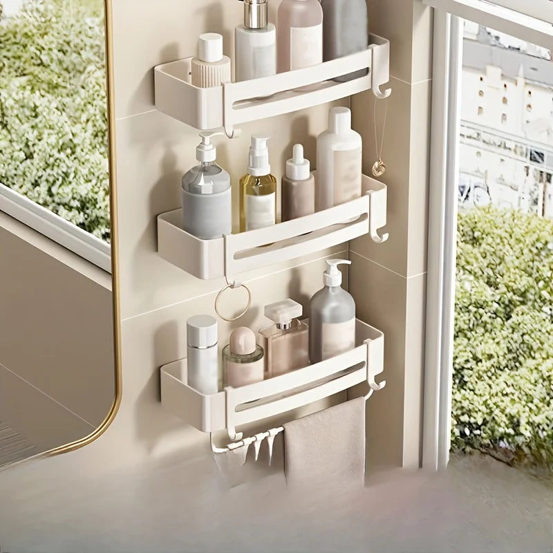 White Wall-Mounted Bathroom Storage Rack - Triangular Square Organizer - ZOOMNSTORE