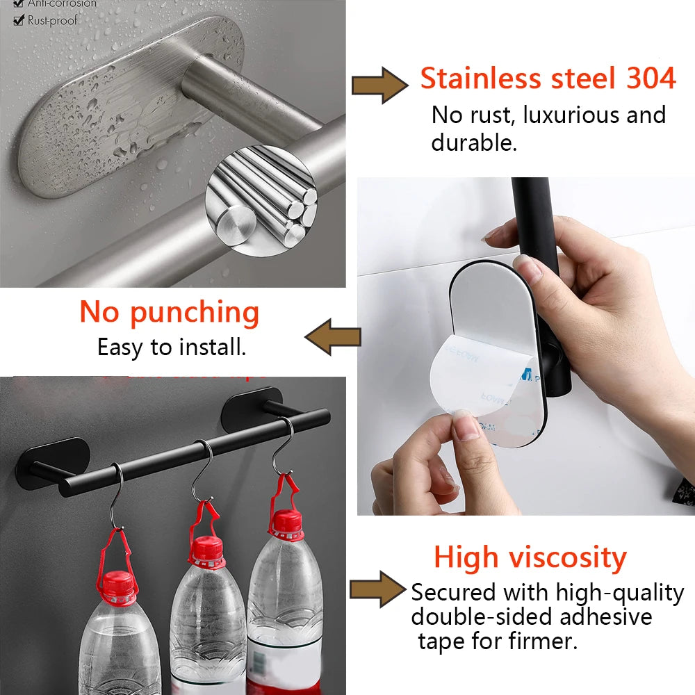 Adhesive Bathroom Hardware Accessories Towel Rack Toilet Paper Dispenser Holder Wall Coat Hooks Towel Rail Ring Roll Hanger Set - ZOOMNSTORE