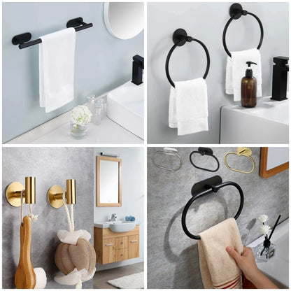 Adhesive Bathroom Hardware Accessories Towel Rack Toilet Paper Dispenser Holder Wall Coat Hooks Towel Rail Ring Roll Hanger Set - ZOOMNSTORE