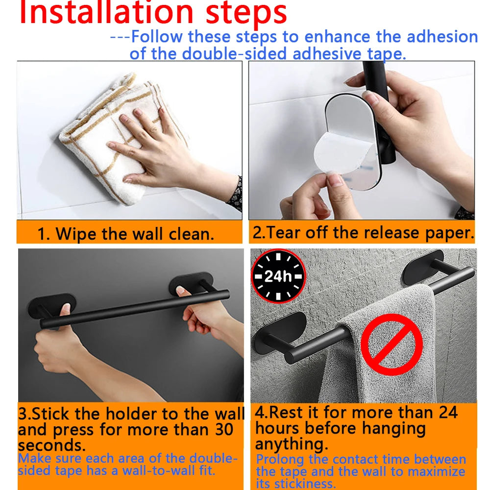 Adhesive Bathroom Hardware Accessories Towel Rack Toilet Paper Dispenser Holder Wall Coat Hooks Towel Rail Ring Roll Hanger Set - ZOOMNSTORE