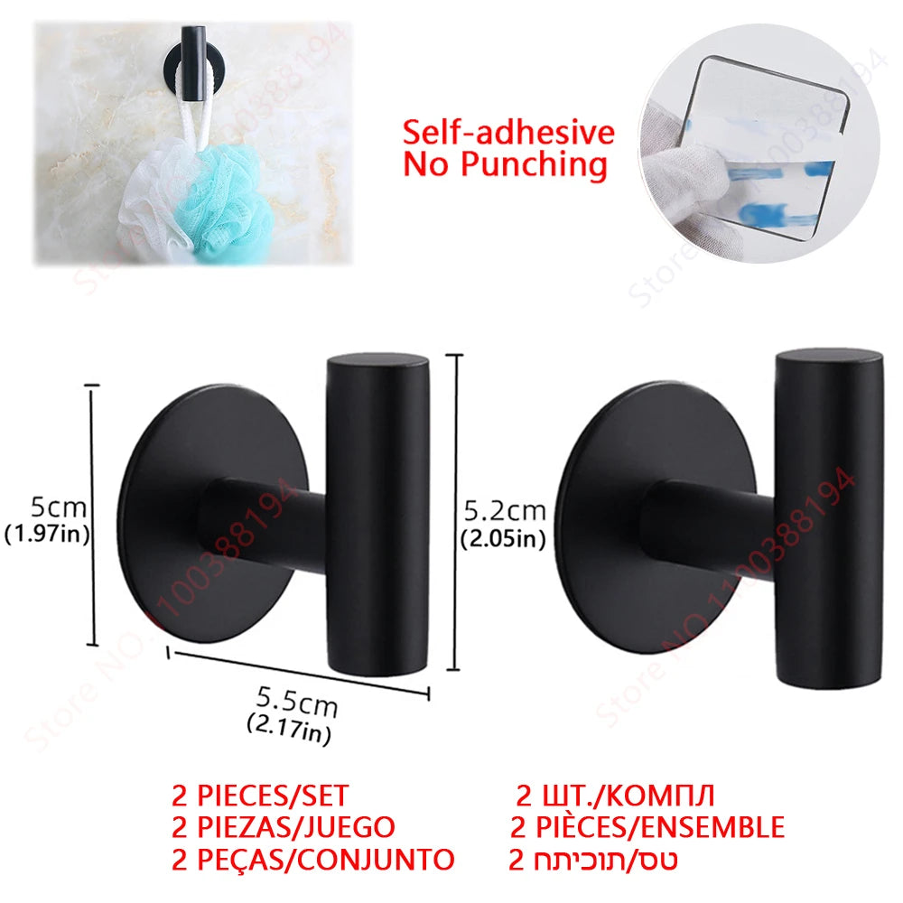 Adhesive Bathroom Hardware Accessories Towel Rack Toilet Paper Dispenser Holder Wall Coat Hooks Towel Rail Ring Roll Hanger Set - ZOOMNSTORE