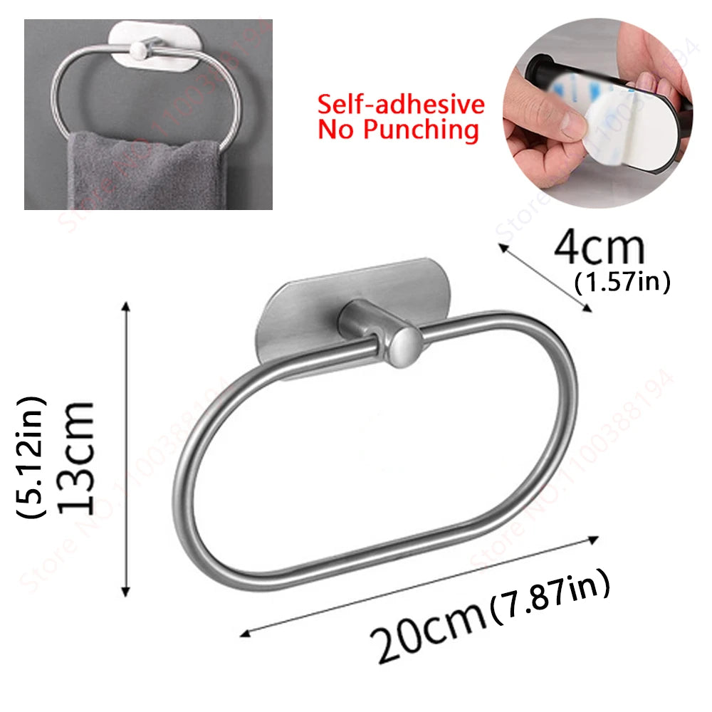 Adhesive Bathroom Hardware Accessories Towel Rack Toilet Paper Dispenser Holder Wall Coat Hooks Towel Rail Ring Roll Hanger Set - ZOOMNSTORE